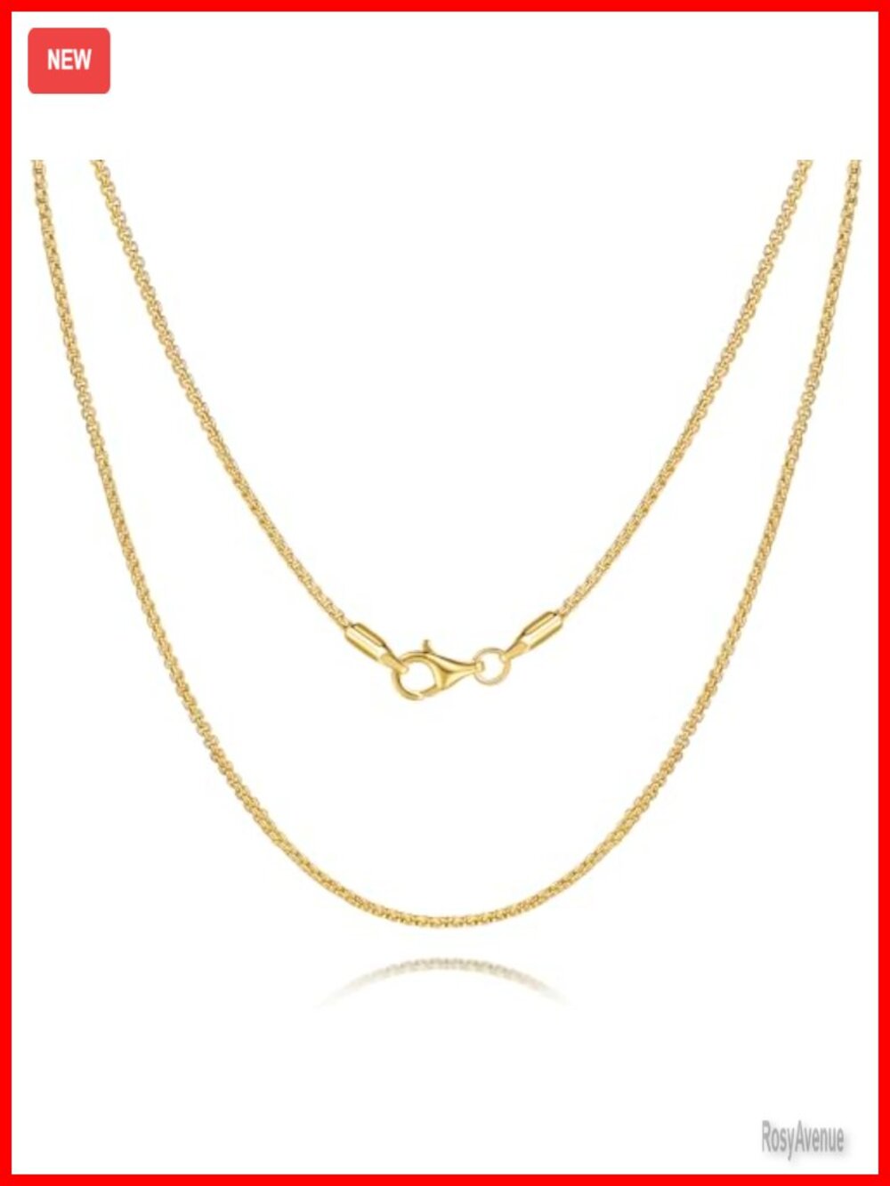 Gold Plated Box Chain Necklace 14K Gold Plated Chain Lobster Clasp